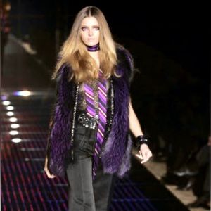 Authentic Brand Real Fox Purple/Black Fur Runway GUCCI Vest Crocodile Trim 42